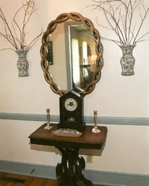 EASTLAKE TABLE WITH "JEROME & COMPANY " ANTIQUE CLOCK