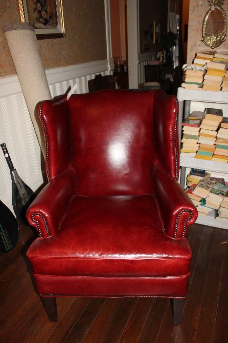 Beautiful leather wing chair.