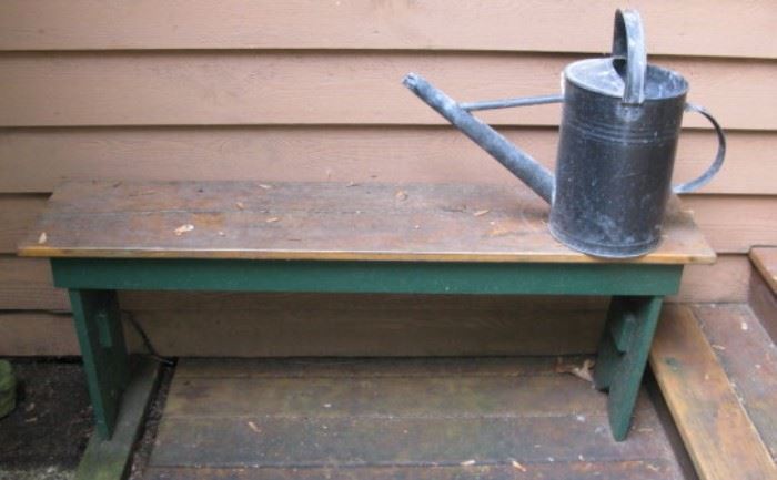 Wood Bench and Watering Can