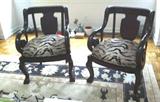 Pair of Baker Neo-Classical Arm Chairs in wild game upholstery.