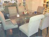 Elegant Pedestal Base Glass Dining Table and Classic Side Chairs