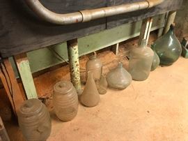 Large hand blown antique French water jugs carboy teardrop