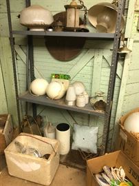 MCM canister lamps, globe lamps, antique glass hobnail lamp shades