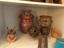 folk art pottery, brass cast sculptures