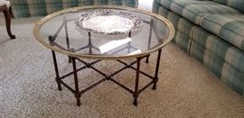 asian bamboo style glass top tray table
