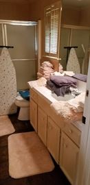 nice towels and bathroom accessories