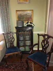 set of 6 Chippendale dining chairs, glass front cabinet for china, etc.