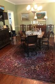 English oak draw leaf pub table with 4 leather chairs