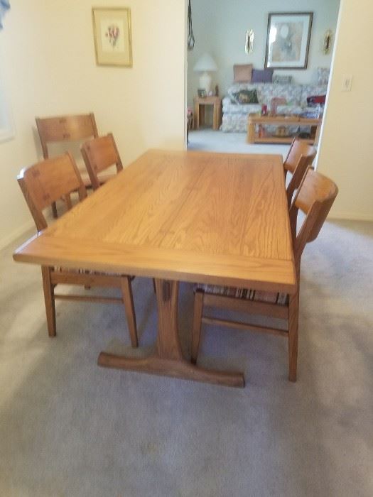Conant Ball Furniture Maker's dynamic Danish style Retro Vintage Table with Inlaid details and 6 Chairs.  A collector will snap this great find up fast!