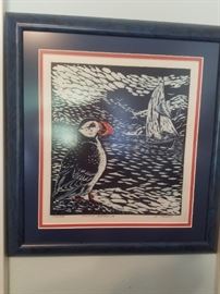 Wood Block signed by Artist G. Tracy - Puffin