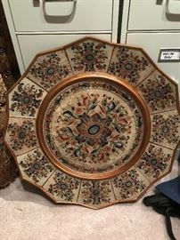 Huge glass painted decorative dish