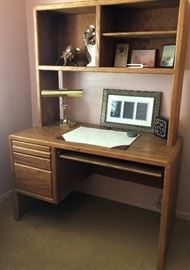 Oak Desk w Hutch, Brass Desk Lamp