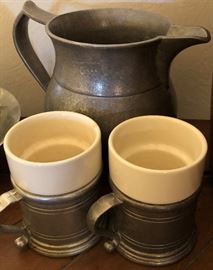 3-pc Pewter Pitcher and Mugs