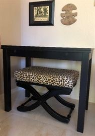 Leopard Bench and Black Desk 