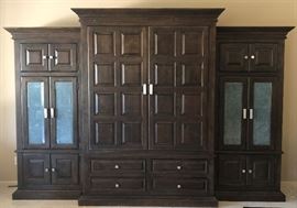 Entertainment Unit w Geometric Hardware and Handmade Paper Covered Glass Doors