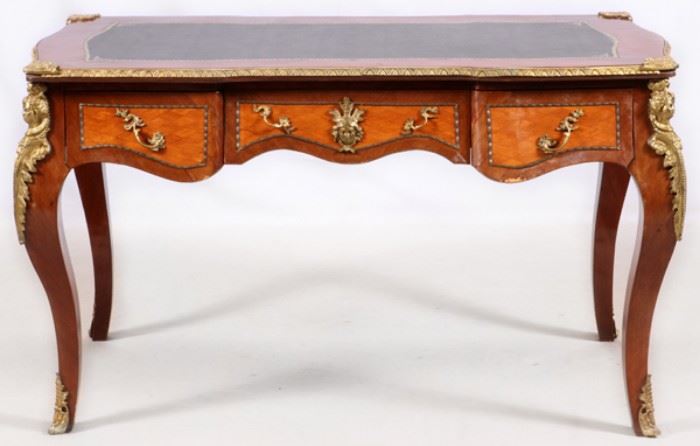 LOUIS XV STYLE BRONZE MOUNTED LEATHER TOP DESK, H 33", L 57", D 32"
Lot # 0005 