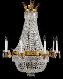 EMPIRE STYLE 8 LIGHT, BRONZE AND CRYSTAL CHANDELIER H 43'' X 36''
Lot # 0013 