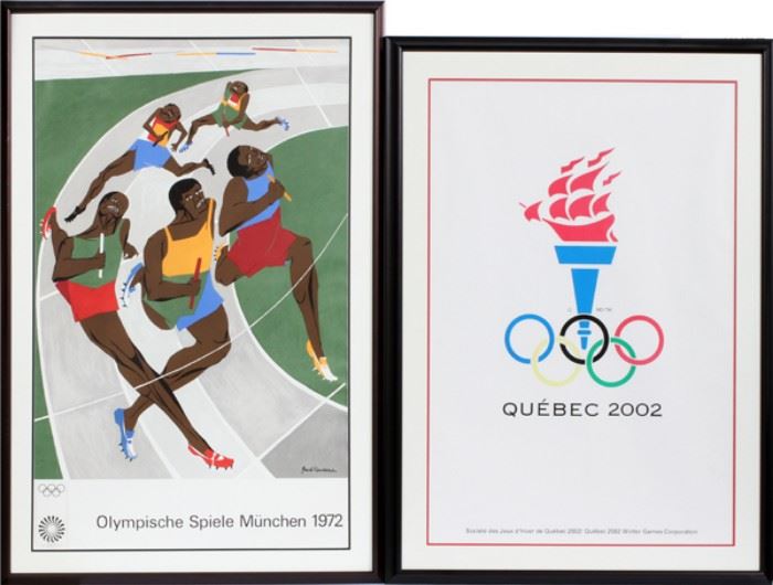 MONTREAL, QUEBEC, AND MUNICH, GERMANY OLYMPIC POSTERS, 1972 & 2002, 2 PCS., H 36" & 39", W 24"
Lot # 0276 