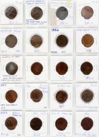 CANADIAN, LARGE COPPER PENNIES, 1876 H-1901 & 1859 (20), H 11", W 9 1/2"SLEEVE
Lot # 0295 