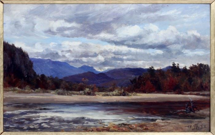 DOUGLAS ADAMS (ENGLISH 1853-1920), OIL ON BOARD, 1888, IMAGE: H 9", W 15", THE AMERICAN WHITE MOUNTAINS
Lot # 2012 