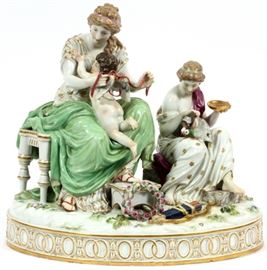 MEISSEN PORCELAIN FIGURE GROUP, LATE 19TH/EARLY 20TH C., H 13 1/4", W 13 3/4", 'AMORS FESSELUNG'
Lot # 2037 