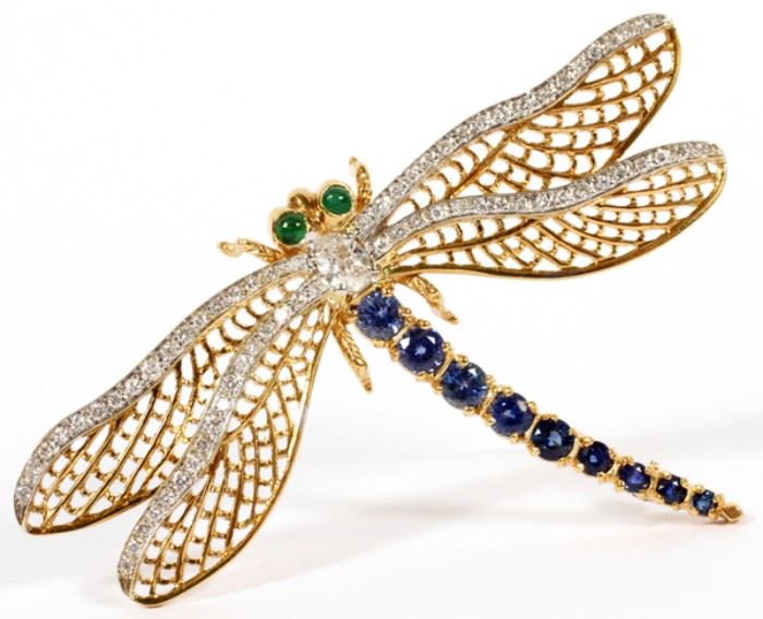 DIAMOND AND SAPPHIRE DRAGON FLY DESIGN 18K YELLOW GOLD BROOCH PIN
Lot # 2044