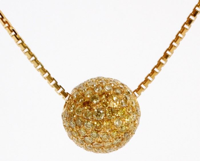 4.0CT NATURAL FANCY YELLOW DIAMONDS, & 14KT YELLOW GOLD BALL NECKLACE, L 24", TW: 17.4 GR
Lot # 2101 