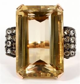 50CT NATURAL GOLDEN YELLOW CITRINE, 2.0CT DIAMOND, & ROSE GOLD RING, SIZE 7.5, TW: 23.4 GR
Lot # 2123 