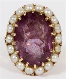 11 CT OVAL AMETHYST & SEED PEARLS 14 KT GOLD RING, SIZE 5.75 TW. 13.74 GR.
Lot # 2126 