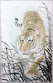 CHINESE WATERCOLOR AND INK SCROLL, H 49", W 29", TIGER
Lot # 2184 
