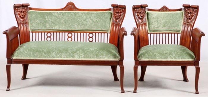 EASTLAKE, "LION MASK" MAHOGANY SETTEE & CHAIR, C. 1900, TWO PIECES
Lot # 2234 