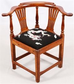 ENGLISH APPLEWOOD CHIPPENDALE CORNER CHAIR, C. 1780, H 30", W 22", D 22"
Lot # 1030