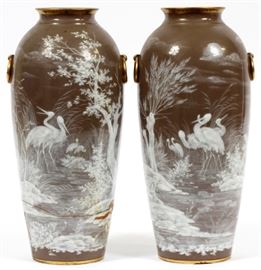 CHARLES PILLIVUYT CO. PATE-SUR-PATE VASES (AS-IS), C. 1900, PAIR, H 12", W 6"
Lot # 1081 