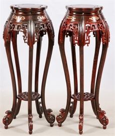 CHINESE CARVED TEAKWOOD AND MOTHER OF PEARL INLAID PEDESTALS PAIR, H 41 3/4"
Lot # 1189 