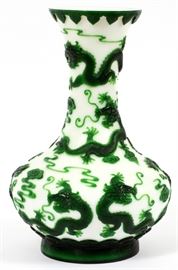 PEKING GLASS GREEN & WHITE DRAGON VASE H 10 1/4", DIA 7"
Lot # 1306 