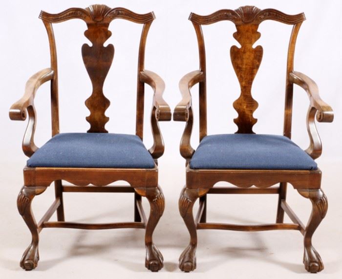CHIPPENDALE STYLE OAK ARM CHAIRS, PAIR, H 42", W 26", D 18 1/2"
Lot # 0069 