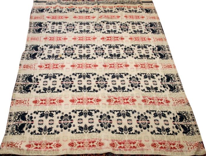 JACQUARD WOVEN WOOL COVERLET, C. 1850
Lot # 0129 