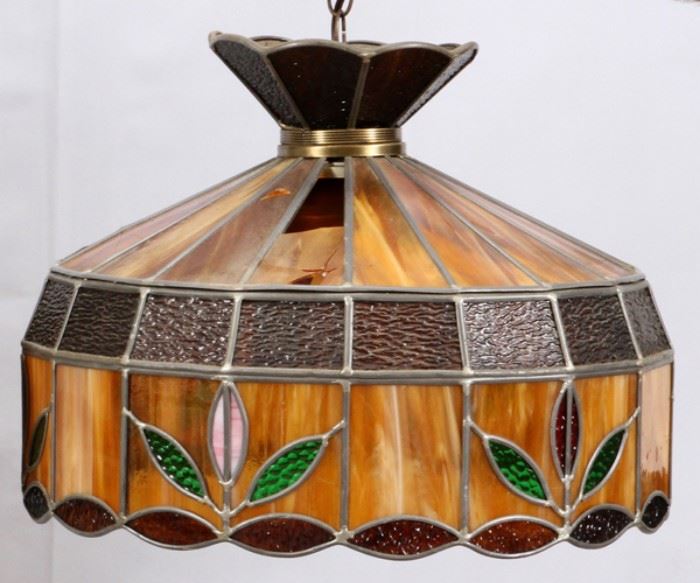 LEADED STAINED GLASS BOWL PENDANT HANGING LAMP, H 13", DIA 19"
Lot # 0349 