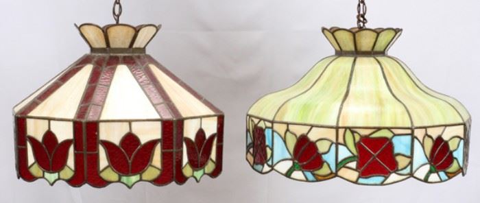 FLORAL, LEADED GLASS, CHANDELIERS, 2, BOTH H 14", DIA 22"
Lot # 0350 