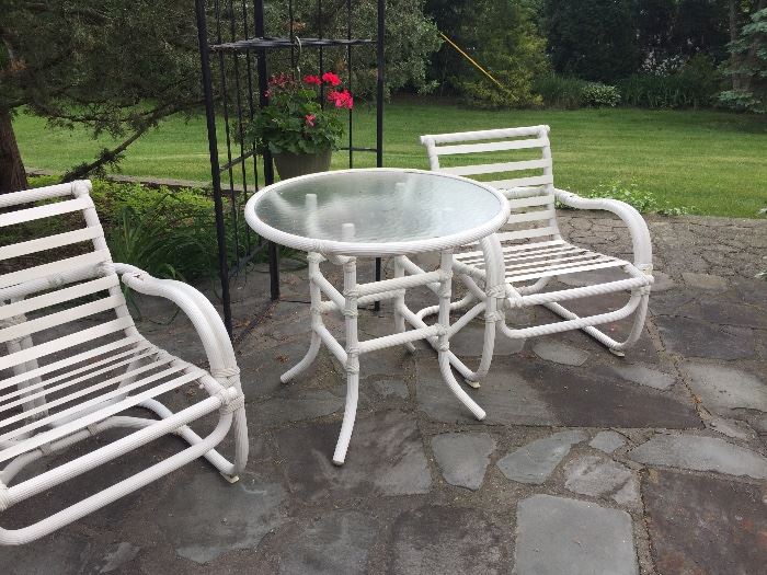 Patio furniture chairs (with cushions - not shown) and side table - also available: metal gazebo/awning