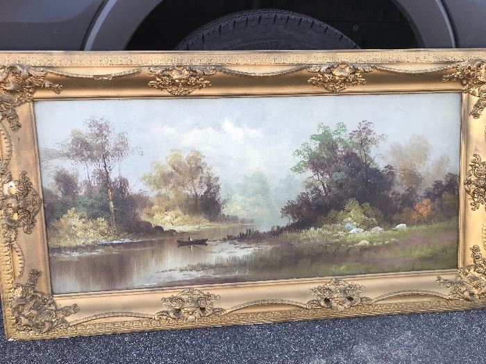 Large 19th century oil on board, most likely Hudson River School. In excellent condition, frame is period with some small apologies