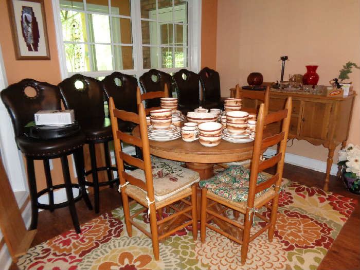 Round Table with 4 Chairs, 6 Bar Stools
