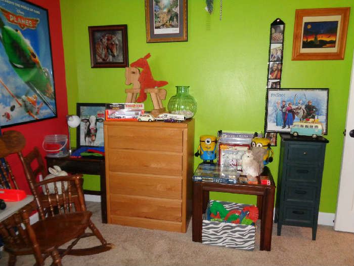 Chest of Drawers, Child's Desk with Chair, Rocking Chair, Painted Cabinet and End Table