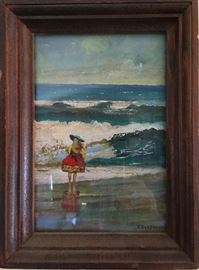 Small "Seaside" Oil Painting by R. Burroughs