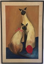 Mid-Century Siamese Cats, Signed MiK