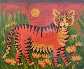 Hand-Painted Tiger on Board