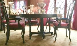 Pedestal Dining Table (Round to Oval with 2 Leaves);   Set of Chairs