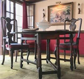 Antique Oak Gate-Leg Table; Italian chairs
