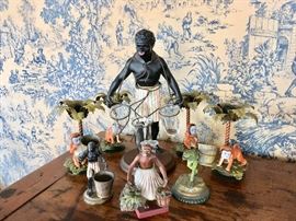 Ceramic and Metal Blackamoor Figures;  Frog and Monkey  Figures
