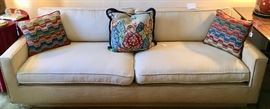 Mid-Century Style Low Sofa, Down & Feather cushions, Platform Base